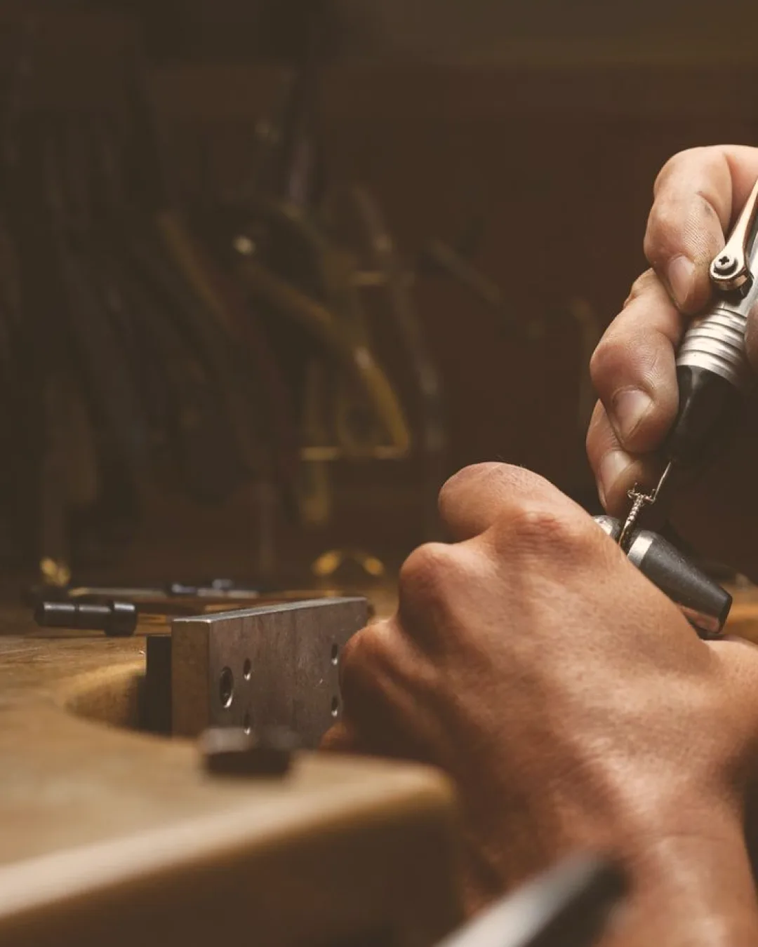 Bespoke silver jewelry being handcrafted